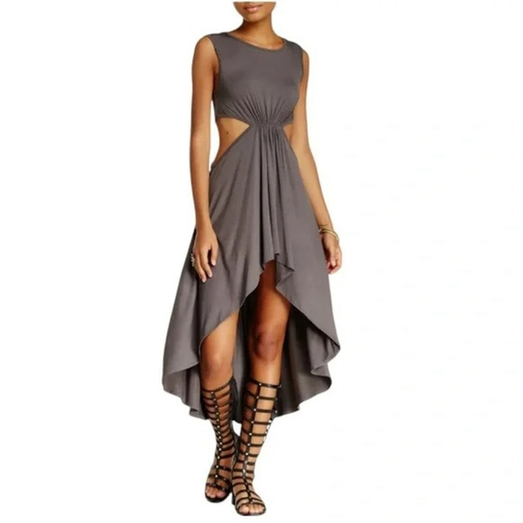 Go Couture Dresses & Skirts - Go Couture Dress Women’s XL Gray Cutout Sleeveless Hi-Low Maxi Boho USA NWOT